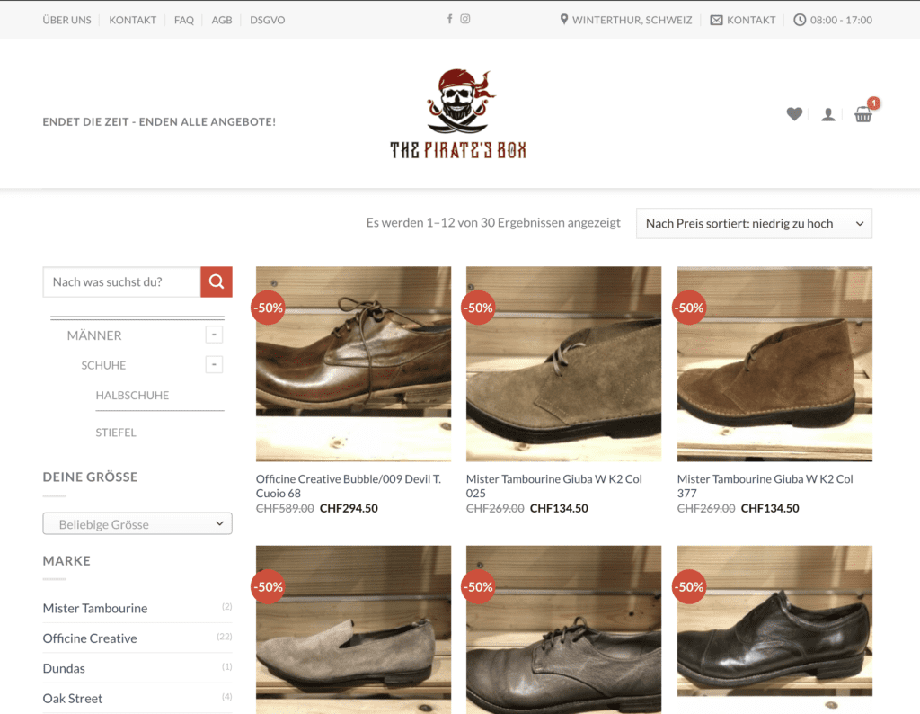 The Pirate's Box: Ein WordPress-Theme für einen Schuhladen.