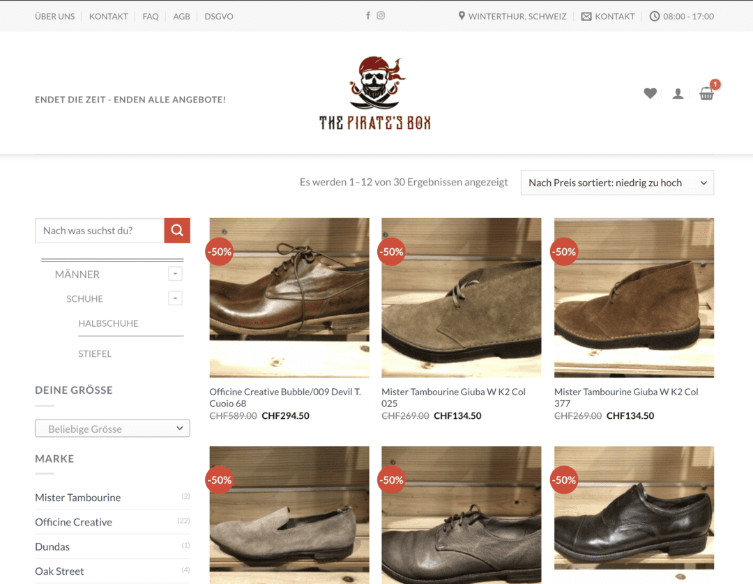 The Pirate's Box: Ein WordPress-Theme für einen Schuhladen.