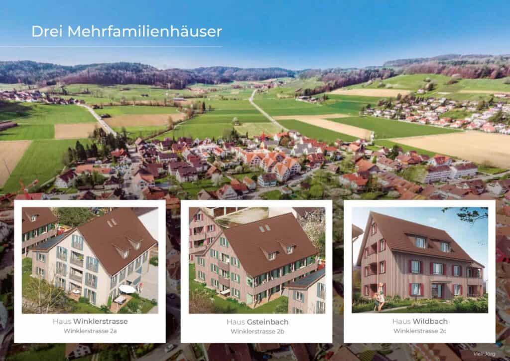 Eine Broschüre mit einem Haus mit Blick ins Grüne am Wildbach.